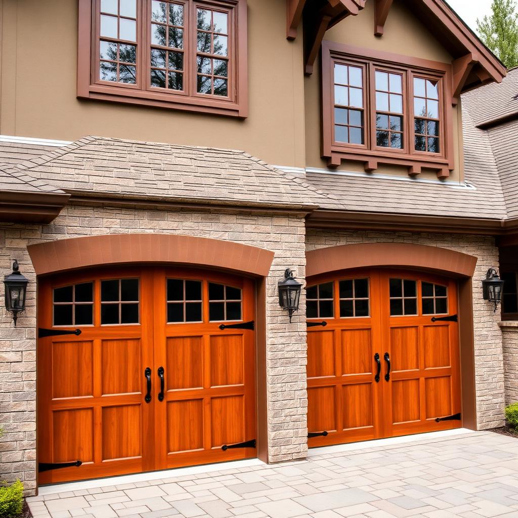 Elegant carriage style wooden garage doors